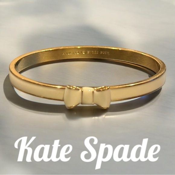 Kate Spade New York TAKE A BOW Gold & Cream CLASSIC Bangle Bracelet Stacking EUC - Picture 9 of 9